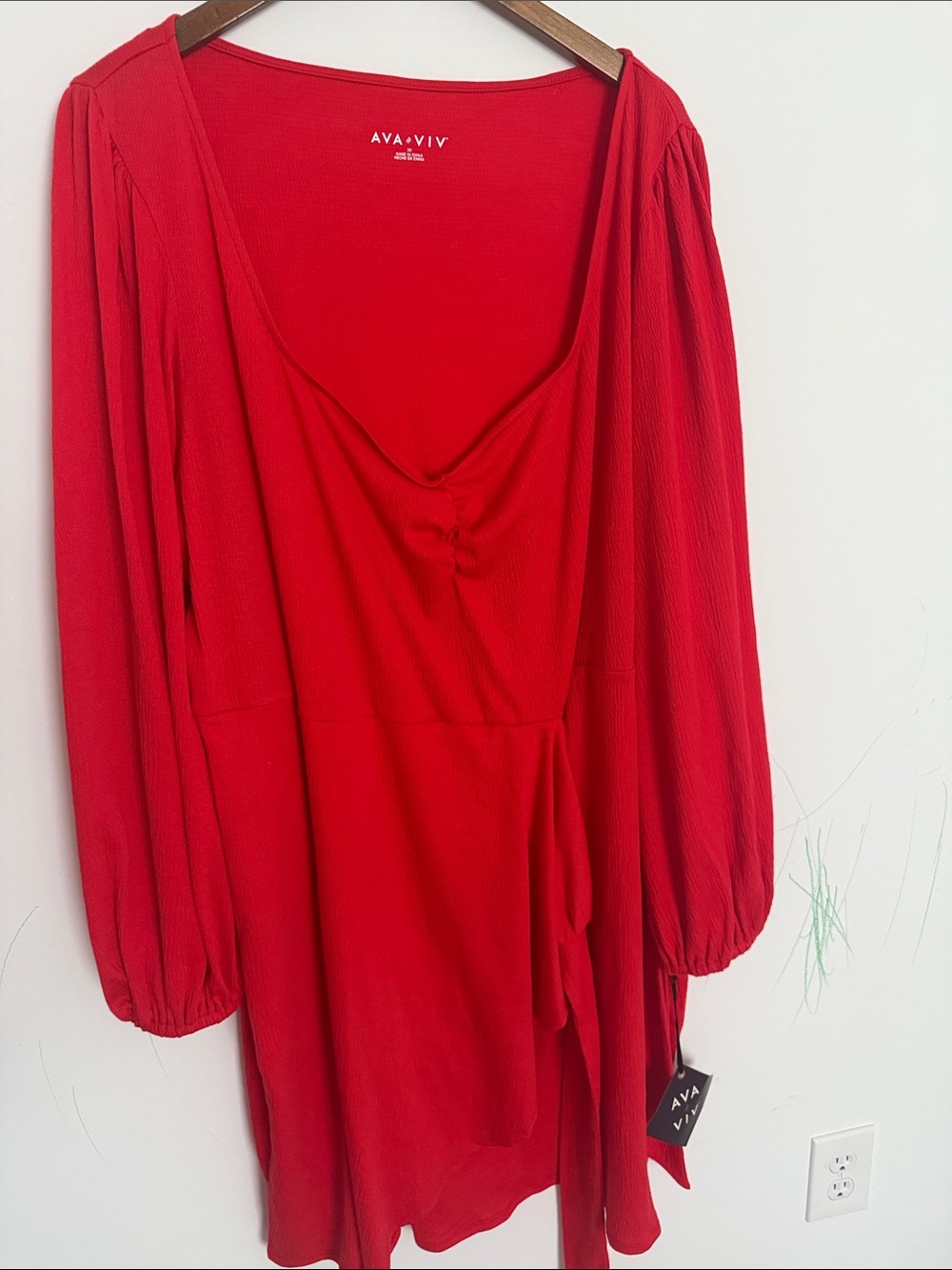 Ava & Viv Red Long Sleeve V-Neck Wrap Dress